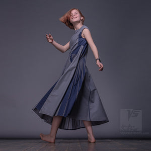 Unique avant-garde long dresses. Modern innovation gowns. Achromaticity and dark-blue. by Squareroot5 wear