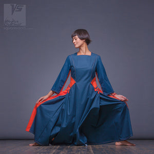 DRESS "SIDELIGHTS" MODEL "LT" LONG SLEEVES TURQUOISE by Squareroot5