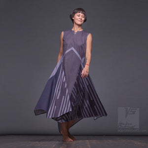 Achromatic and geometrical design dress "Wingbeat" Grey lines pattern