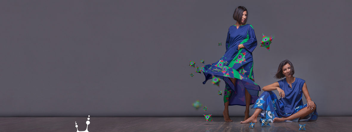 "Octahedron" dress Collection header. Squareroot5 wear 2018 Designer dresses for creative women