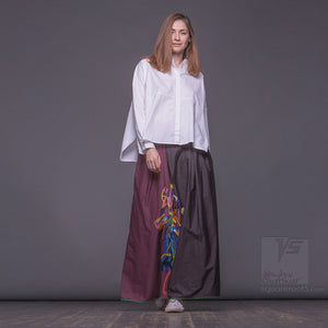 LONG COTTON SKIRT "SAMURAI GIRL" MODEL "COSMIC BURGUNDY"