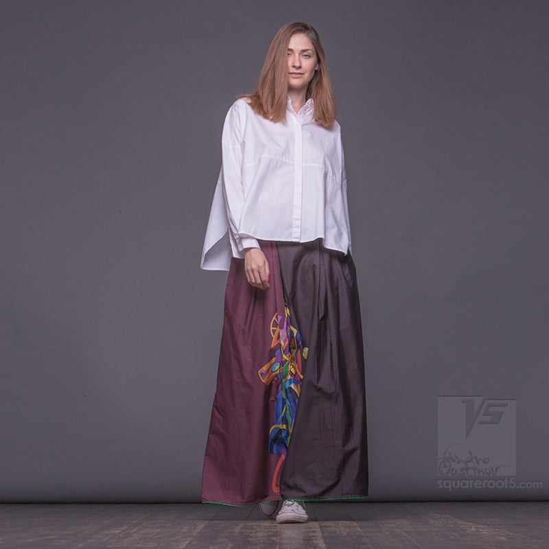 LONG COTTON SKIRT "SAMURAI GIRL" MODEL "COSMIC BURGUNDY"