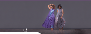Elegant and slim design evening gowns "Atlantis" Two girls caught up by the wind of freedom.