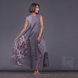 Unusual wrap around avant garde grey dress. Suitable for expecting mothers