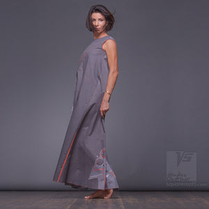 Experimental asymmetrical maxi dress with abstract pattern by Squareroot5 wear
