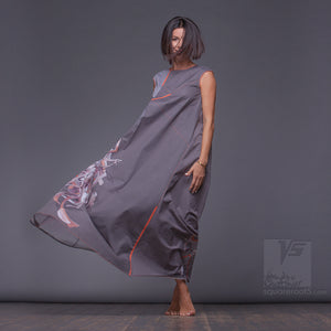 Avant-garde maxi dress "Atlantis". For tall women. Grey color. Abstract Stile