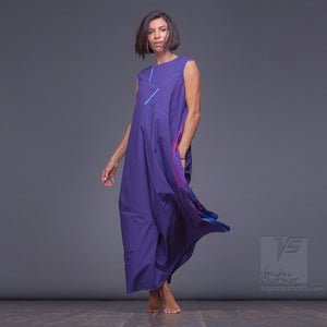 Long cotton dress "Atlantis", model "Indigo"  With avant-garde and colorful print