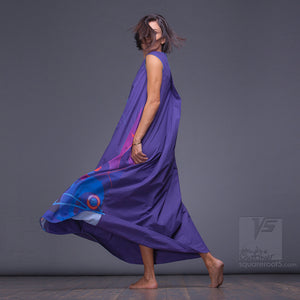 Experimental asymmetrical maxi Indigo dress with abstract pattern by Squareroot5 wear