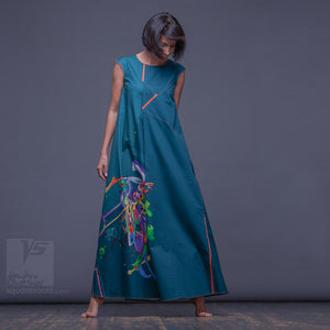 Experimental asymmetrical maxi dress with abstract pattern by Squareroot5 wear
