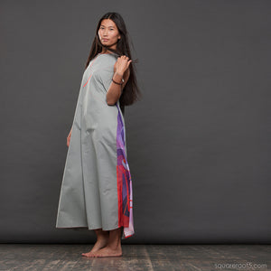 Long cotton dress "Atlantis", model "Snow"  With avant-garde and colorful print