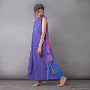 Indigo long dress with Asymmetrical aesthetic. Birthday gifts for her.