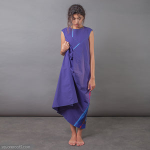 Experimental design Indigo dress with geometric pattern. For tall women