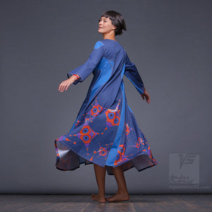 DRESS "OCTAHEDRON" MODEL "LBO" LONG SLEEVES BLUE ORANGE by Squareroot5