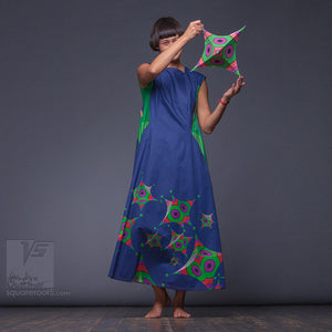 Long party dress "Octahedron". Dark-blue and green. Designer dresses for creative women.