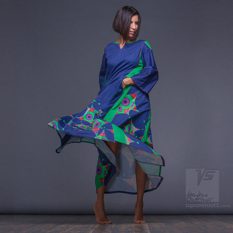 DRESS "OCTAHEDRON" MODEL "LBG" LONG SLEEVES BLUE-GREEN by Squareroot5