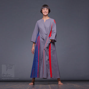 Long sleeve experimental dress "Revolution" by Squareroot5 women clothes. Red and Blue