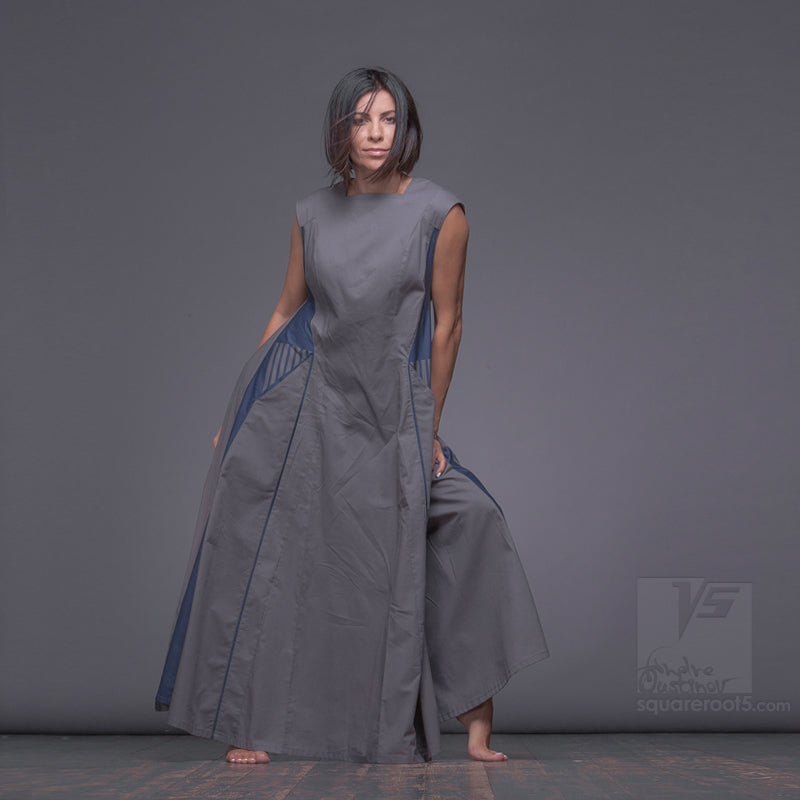 Long avant-garde dress "Revolution", model "SA" Achromatic Designer dresses for creative women by Squareroot5 wear 