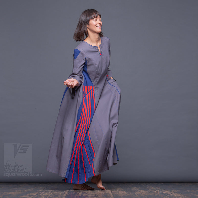 Long avant-garde dress "Revolution", model LB "Blue" Designer dresses for creative women by Squareroot5 wear 