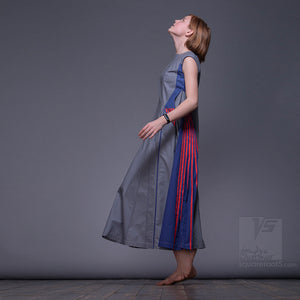 Unique gift ror creative women. Geometrical design. Short sleeve asymmetrical innovation dress. Blue