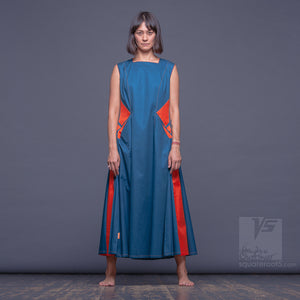 DRESS "SIDELIGHTS" MODEL "ST" SHORT SLEEVES with big side pockets TURQUOISE color by Squareroot5