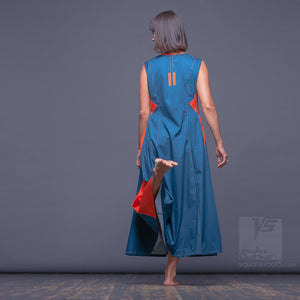 Turquoise Long dress with big side pockets "Sidelights" Summer dress for her. 