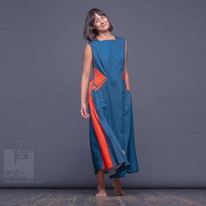 Long avant garde cotton and unique dress with big side pockets "Sidelights" by Squareroot5 wear