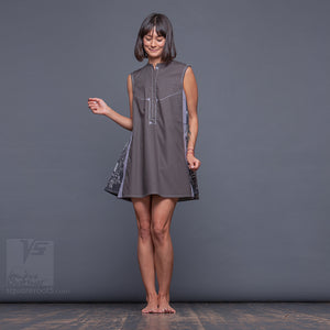 Short party dress "Cosmic Tetris". Grey and Black. Designer dresses for creative women.