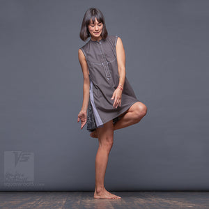 Unconventional and avant-garde grey short dress. Sport-Stile dress