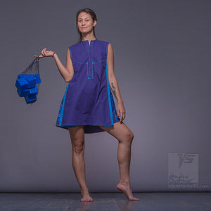 Violet short dress with Asymmetrical aesthetic. Birthday gifts for her.