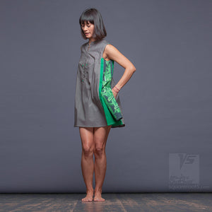 Experimental festival design gray dress with geometric pattern.