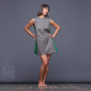 Experimental dress with geometrical pattern. Beach dress. Gray-Green
