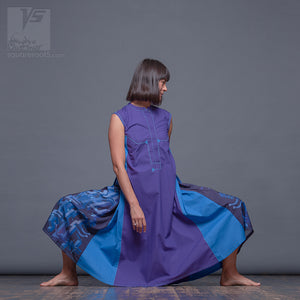 Unusual violet dancer dress with short sleeves.
