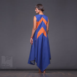 Avant garde and geometrical dress. Violet-green. Futuristic  Festival clothes for creative women.
