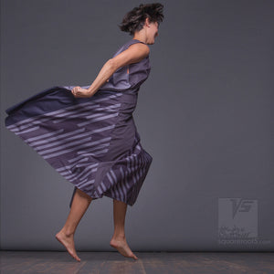 Avant-garde maxi dress "Wingbeat" Grey and black geometrical design. Future clothing. Dancer dress