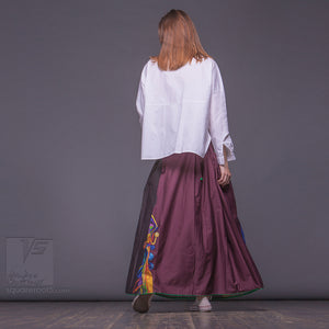 Experimental asymmetrical maxi skirt with abstract pattern by Squareroot5 wear