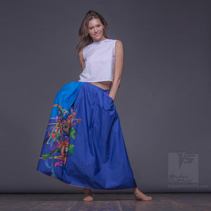 LONG COTTON SKIRT "SAMURAI GIRL" MODEL "COSMIC CERULEAN"