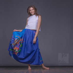 Uncommon long cerulean-blue semi pleated skirt. Squareroot5 wear