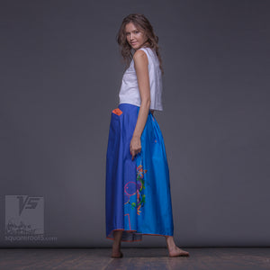 Long summer cerulean semi pleated skirt "Samurai girl". Innovation design by Squareroot5 wear.