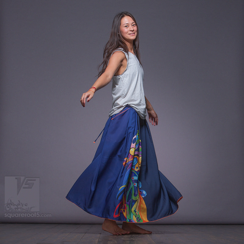 LONG COTTON SKIRT "SAMURAI GIRL" MODEL: "SOLAR DARK BLUE"