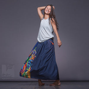 Non traditional maxi dark-blue skirt. Japanese stile.