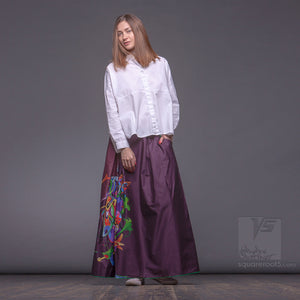 Unusual wrap around Avant-garde skirt for creative woman. Dark purple.