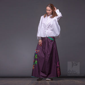 Experimental asymmetrical maxi skirt with abstract pattern by Squareroot5 wear