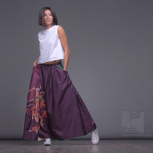 LONG COTTON SKIRT "SAMURAI GIRL" MODEL: "COSMIC MONOCHROME PURPLE"