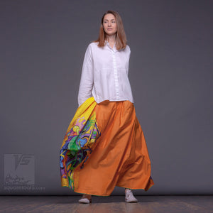 Avant-garde  design semi pleated yellow skirt. "Samurai girl" . Japanese stile.