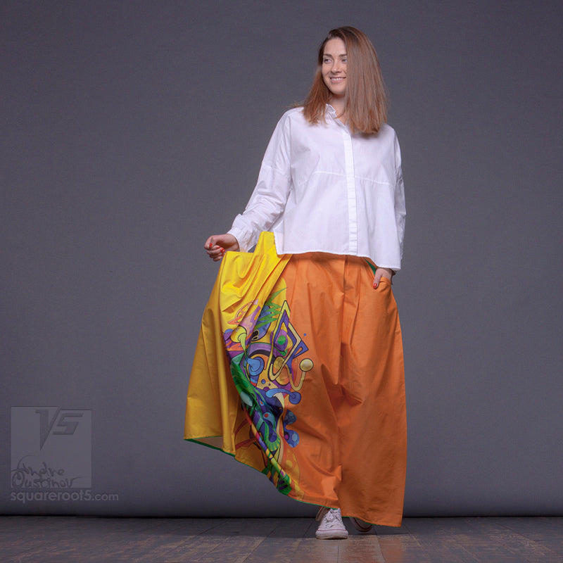 LONG COTTON SKIRT "SAMURAI GIRL" MODEL: "SOLAR YELLOW"