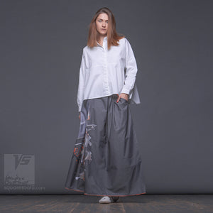 Avant-garde  design semi pleated grey skirt. "Samurai girl" . Japanese stile.