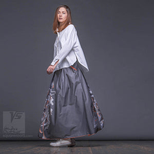 Avantgarde modern maxi long skirt with bright abstract pattern by Squareroot5 wear