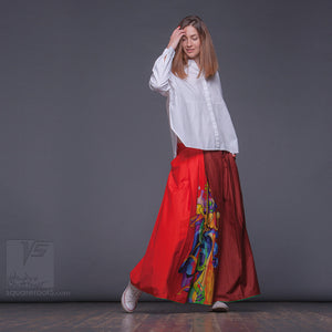 Experimental asymmetrical maxi skirt with abstract pattern by Squareroot5 wear