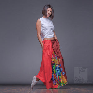 Unusual wrap around avant-garde red skirt.