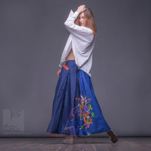 Non traditional maxi dark-blue skirt. Japanese stile. Experimental fashion